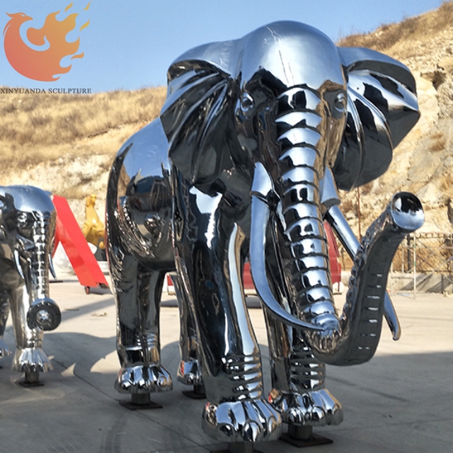 Large Size Elephant Stainless Steel Sculptures 